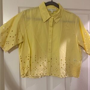 Nordstrom Yellow Eyelet Cropped Button-Up Shirt
